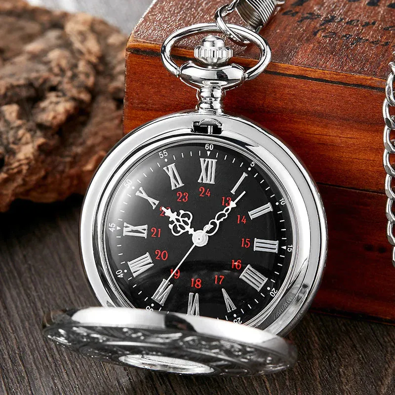 Unisex Retro Steampunk Silver Roman Numeral Quartz Pocket Watch