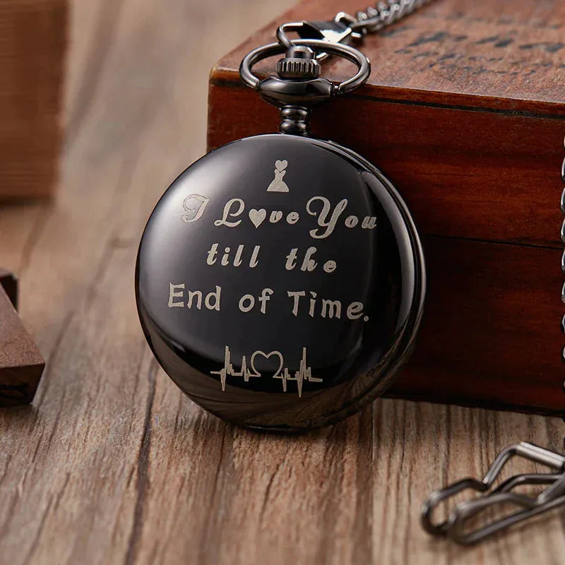 Unisex Retro Vintage I Love You Till The End Of Time Quartz Pocket Watch