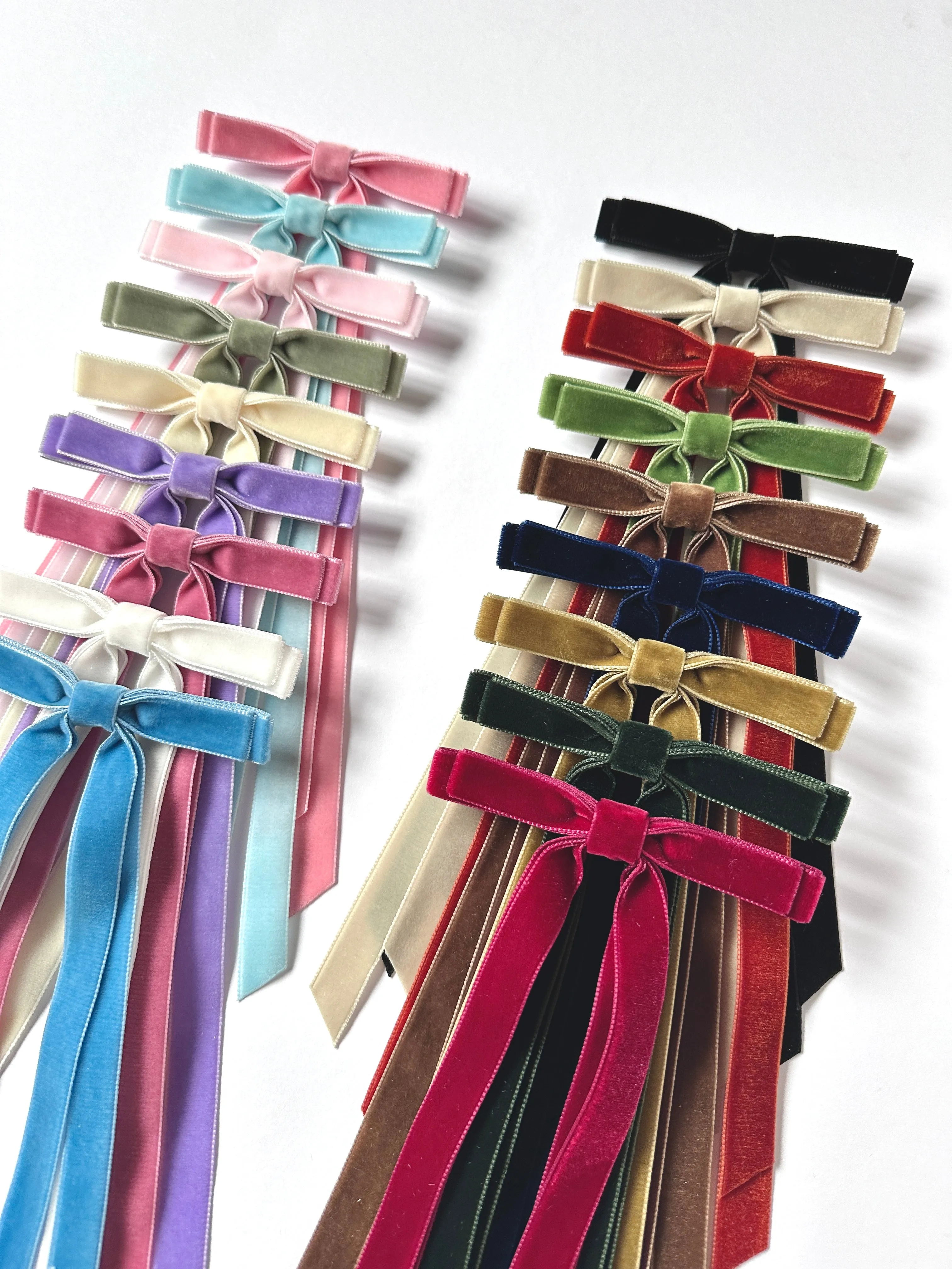 Velvet Skinny Long Bow | Bridesmaid Bows | Bow Clip Barrette Hair Ties | Luxury Designer Hair Bows | Made to Order