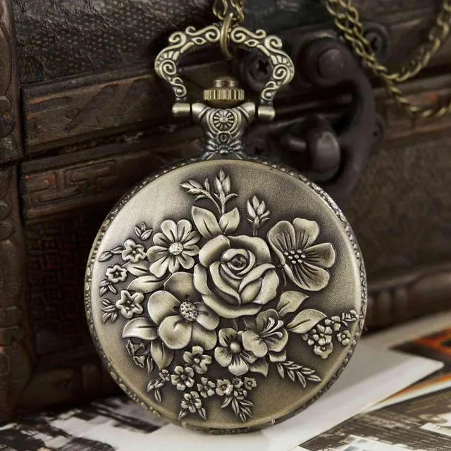 Vintage Style Unisex Follower Craved Pendent Quartz Pocket Fob Watch