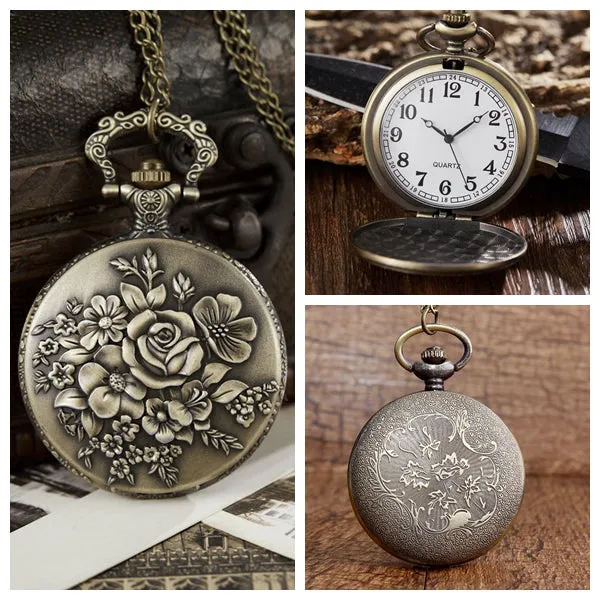 Vintage Style Unisex Follower Craved Pendent Quartz Pocket Fob Watch