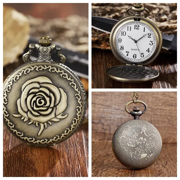 Vintage Style Unisex Follower Craved Pendent Quartz Pocket Fob Watch