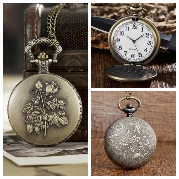 Vintage Style Unisex Follower Craved Pendent Quartz Pocket Fob Watch