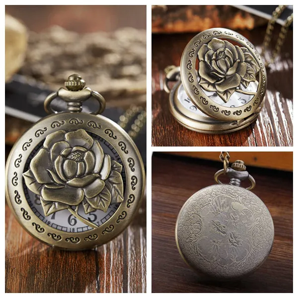 Vintage Style Unisex Follower Craved Pendent Quartz Pocket Fob Watch