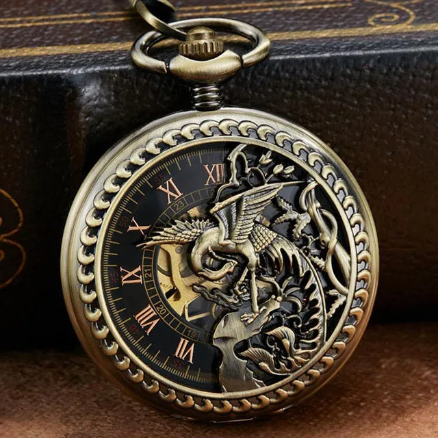 Vintage Unisex Lucky Birds Hollow Pendant Necklace Chain Pocket Watch