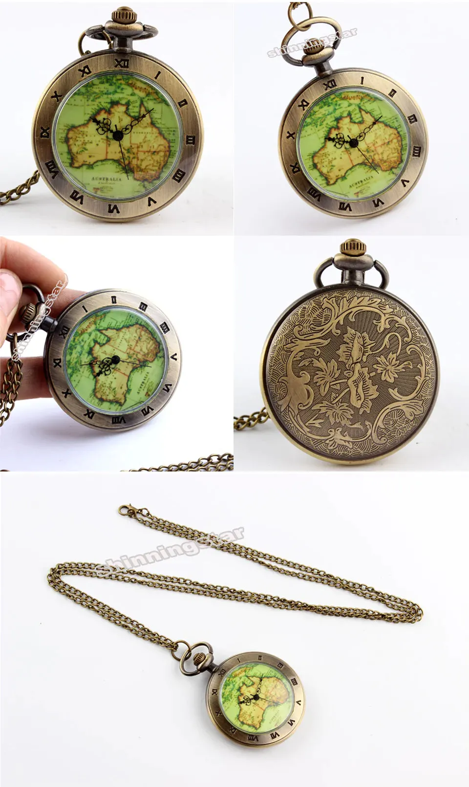 Vintage Unisex Stainless Steel Australia Map Pendant Quartz Pocket Watch