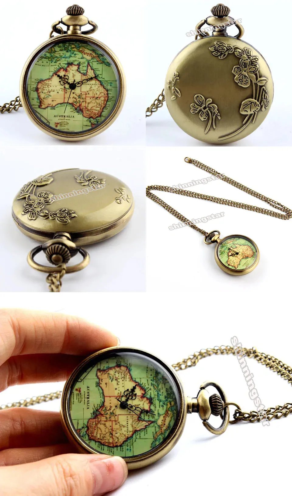 Vintage Unisex Stainless Steel Australia Map Pendant Quartz Pocket Watch