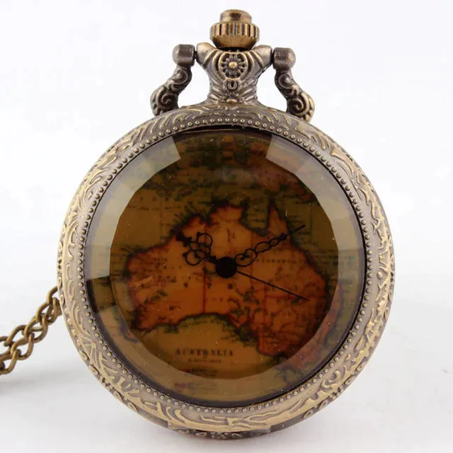 Vintage Unisex Stainless Steel Australia Map Pendant Quartz Pocket Watch