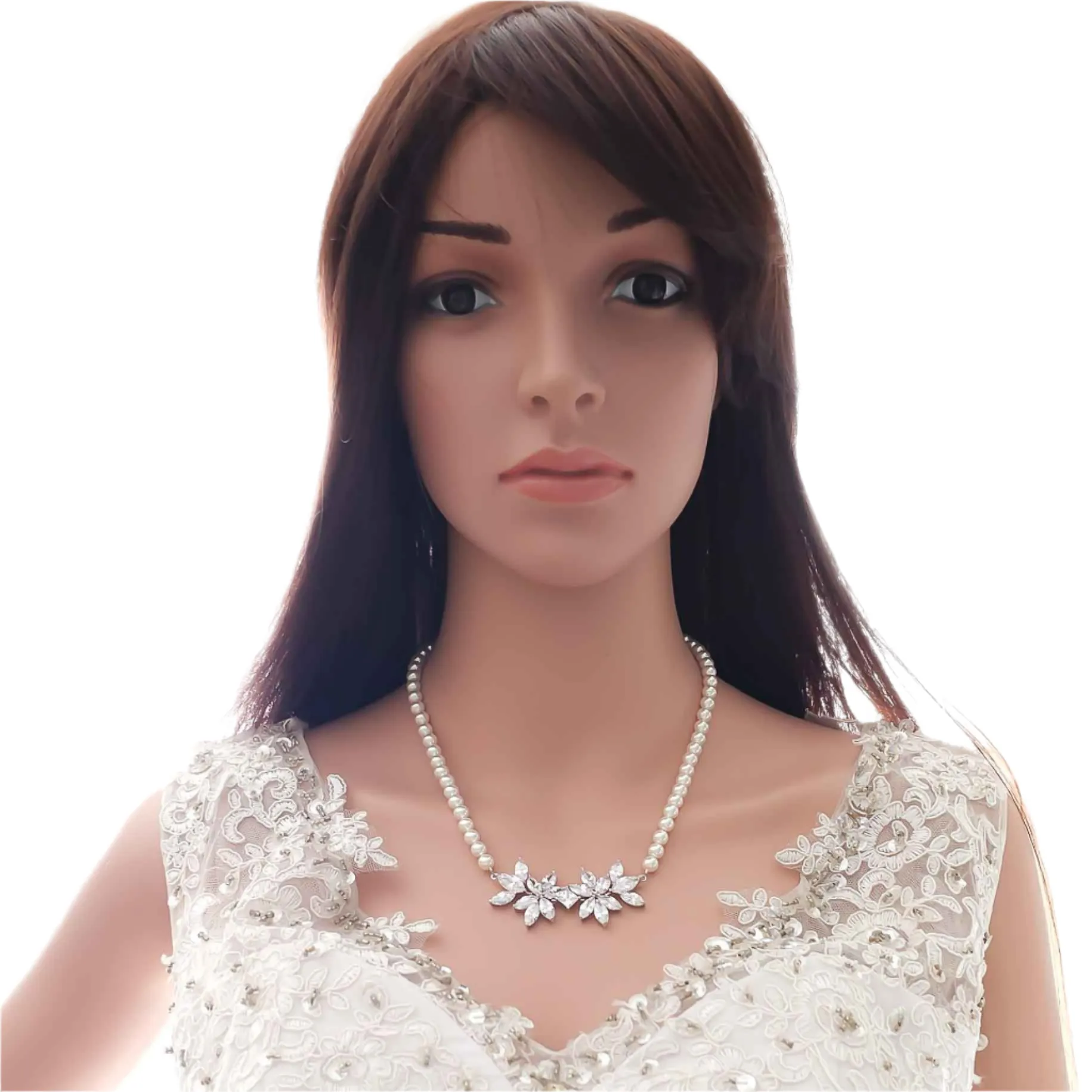 Wedding Pearl Necklace and Earrings Set- Carol