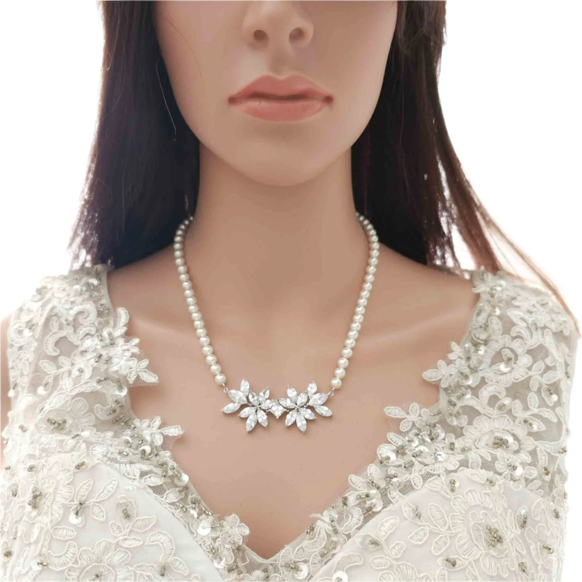 Wedding Pearl Necklace and Earrings Set- Carol