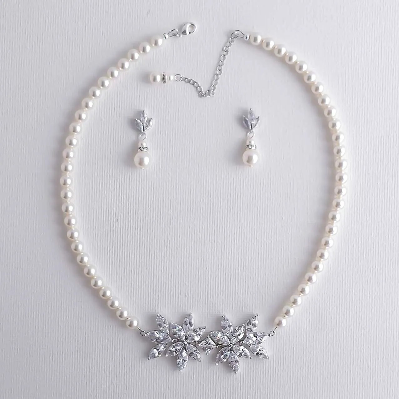 Wedding Pearl Necklace and Earrings Set- Carol