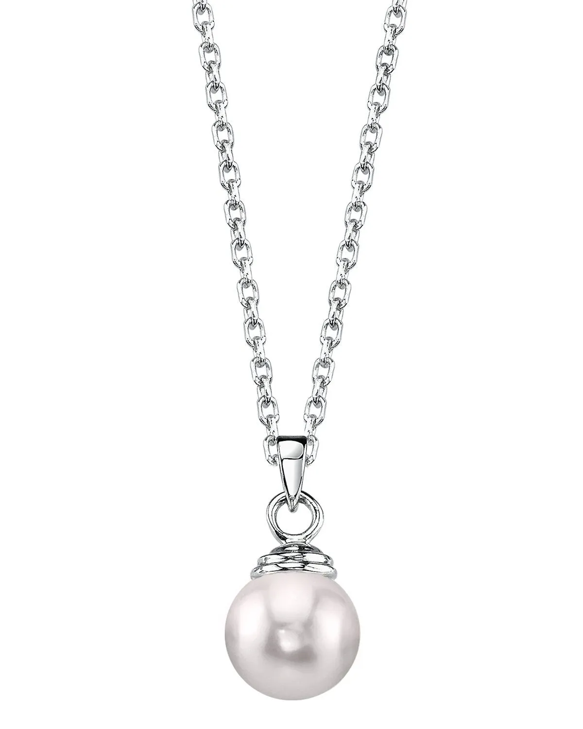 White Japanese Akoya Pearl Hope Pendant, 8.0-8.5mm - 14K Gold