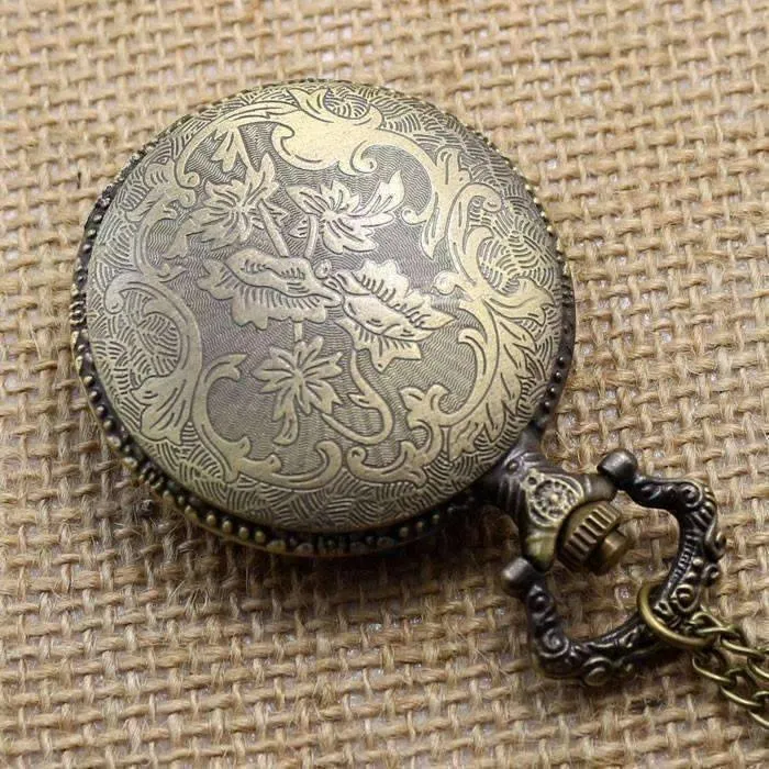 Wild Stallion Bronze Engraved Antique Style Pocket Watch Necklace