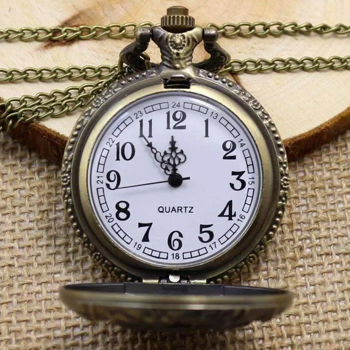 Wild Stallion Bronze Engraved Antique Style Pocket Watch Necklace