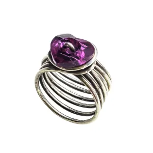 Wire Wrapped Pink Crystal Heart Glam Ring by Alexa