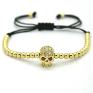 Women Bracelets,Micro Pave 18kt Rose Gold CZ Balls Evil Eye & 4mm Round Beads Braiding Macrame Bracelet For Men and Women